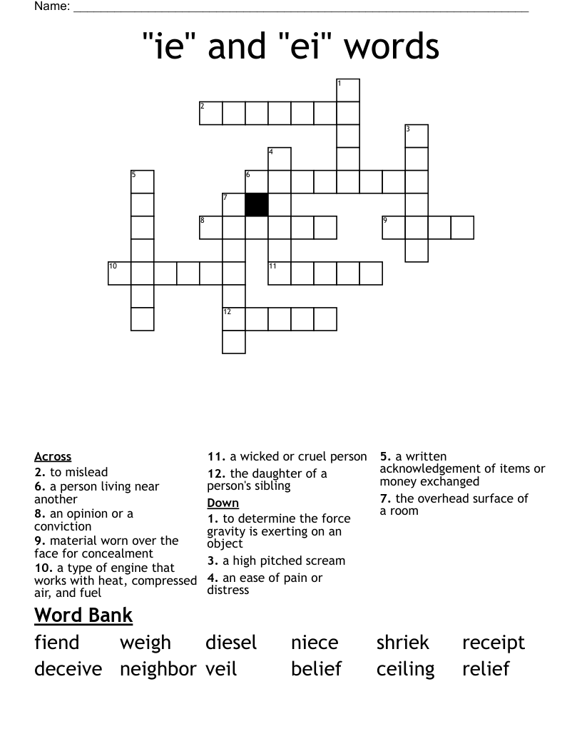 "ie" and "ei" words Crossword