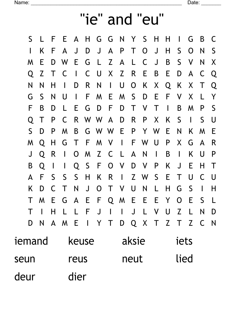 "ie" and "eu" Word Search