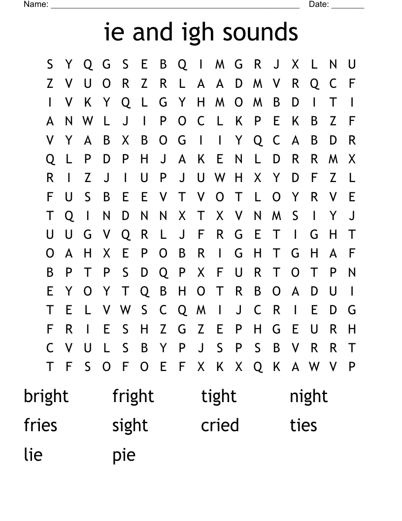 ie and igh sounds Word Search