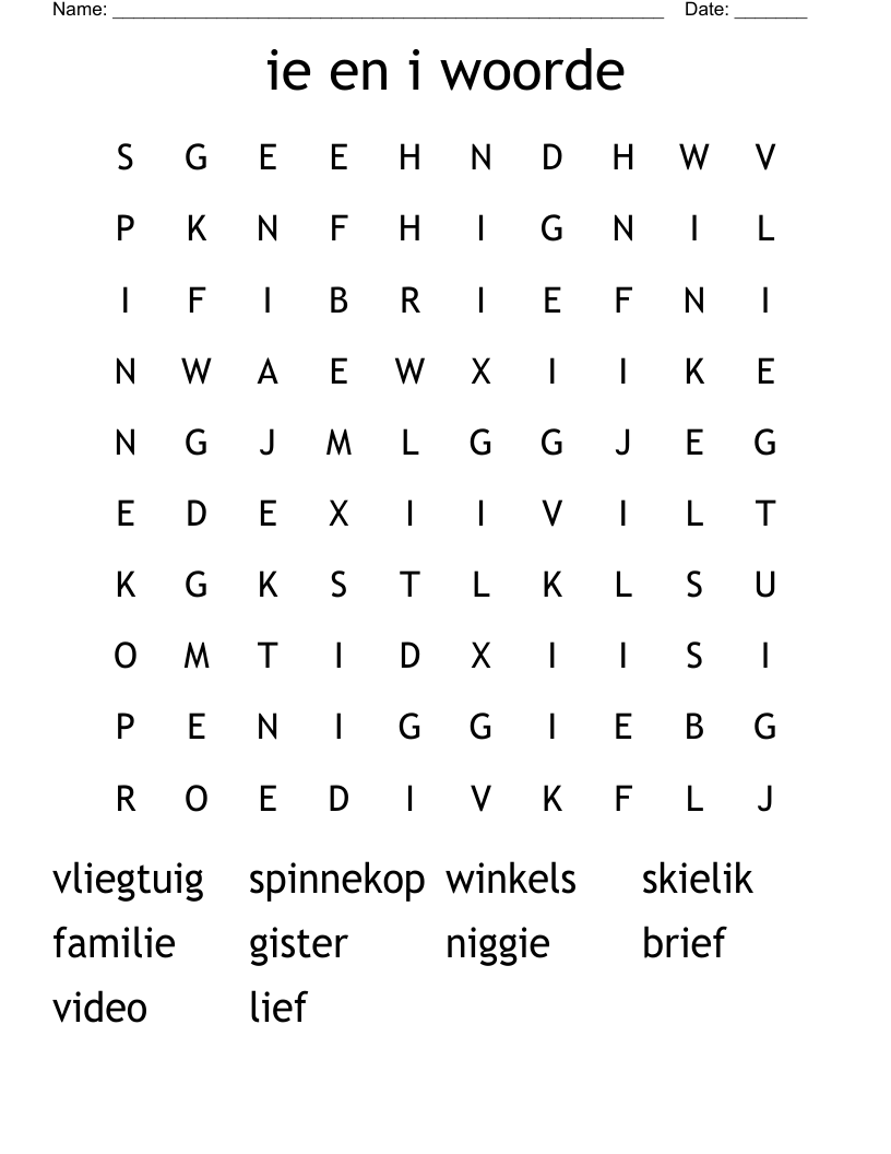 ie en i woorde Word Search