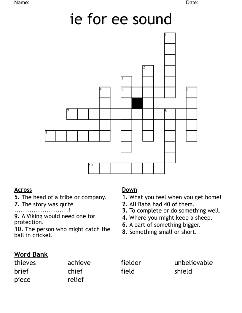 ie for ee sound Crossword