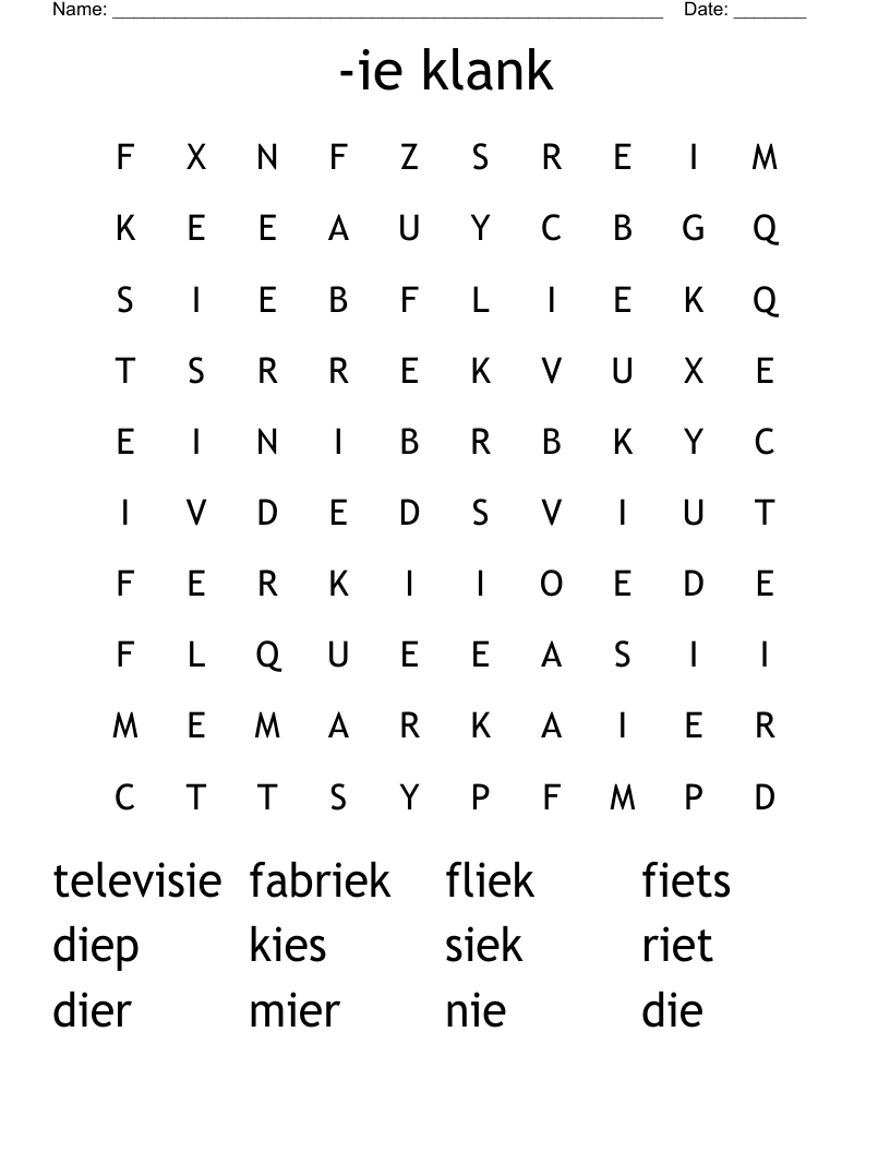 -ie klank Word Search