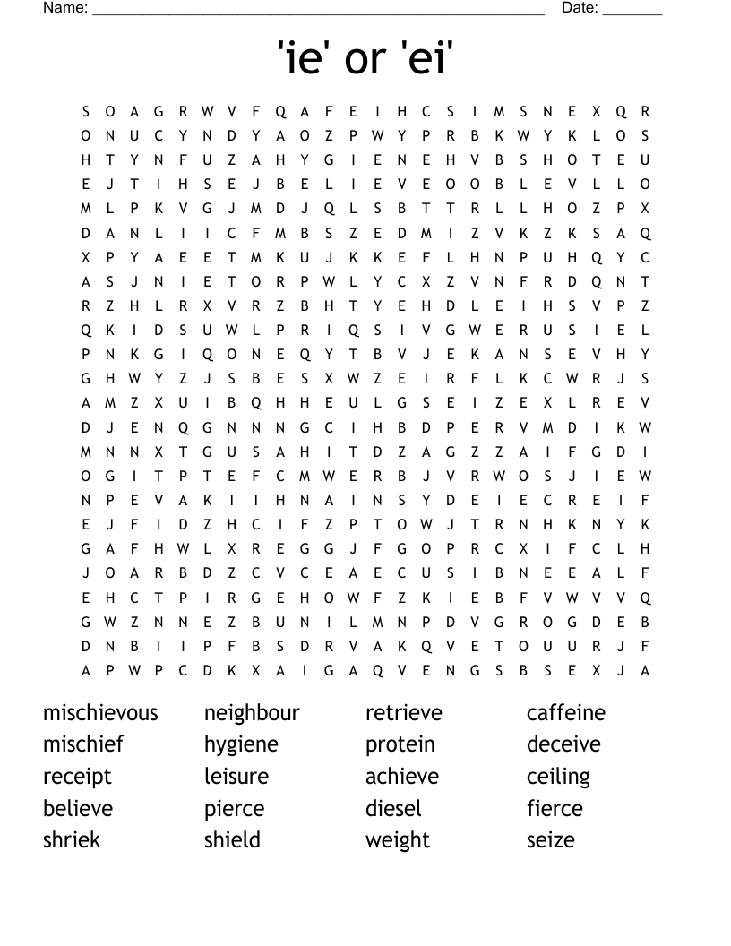 'ie' or 'ei' Word Search