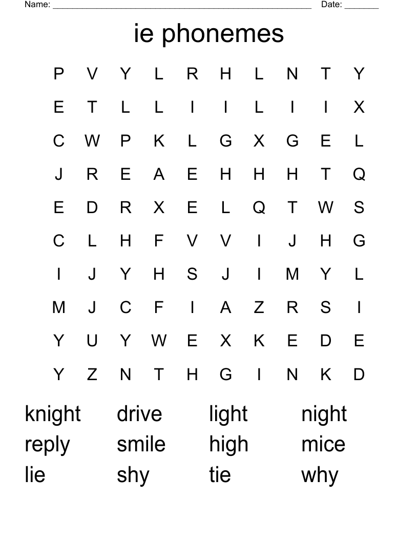 ie phonemes Word Search