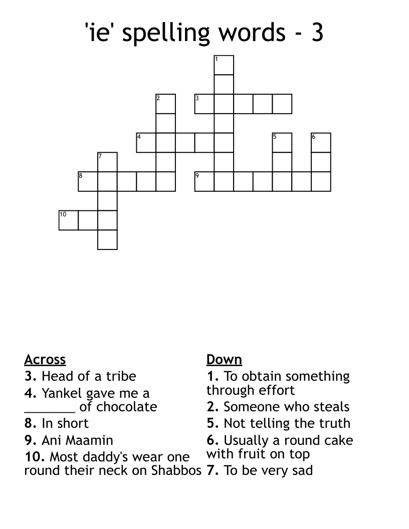 'ie' spelling words - 3 Crossword