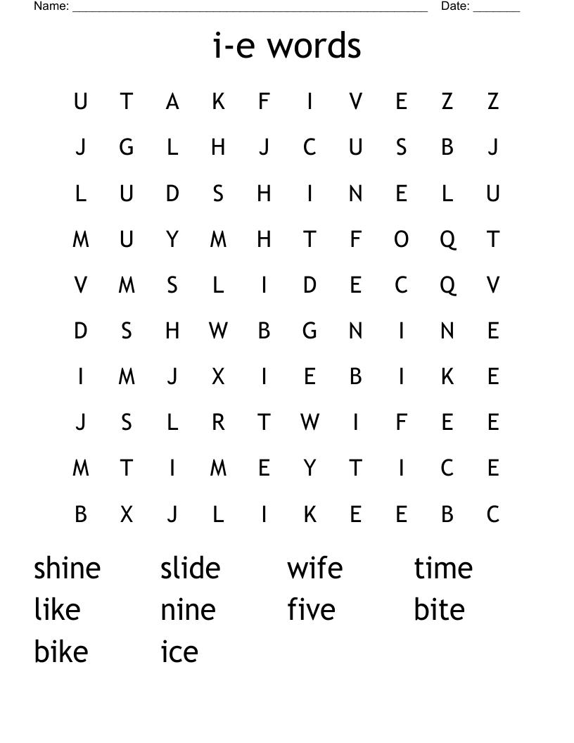 i-e words Word Search