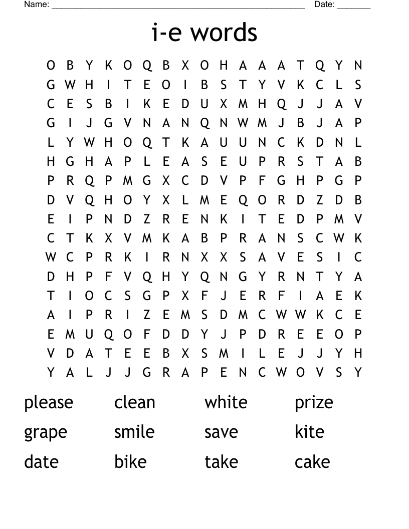 i-e words Word Search