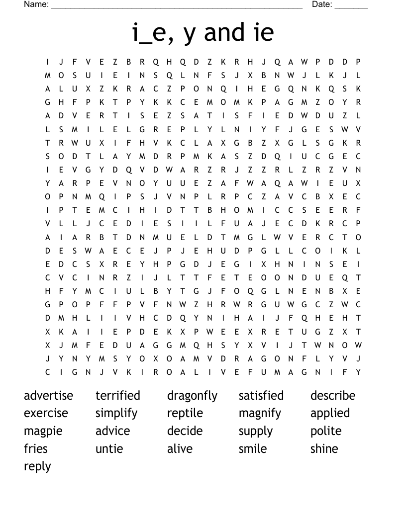 i_e, y and ie Word Search