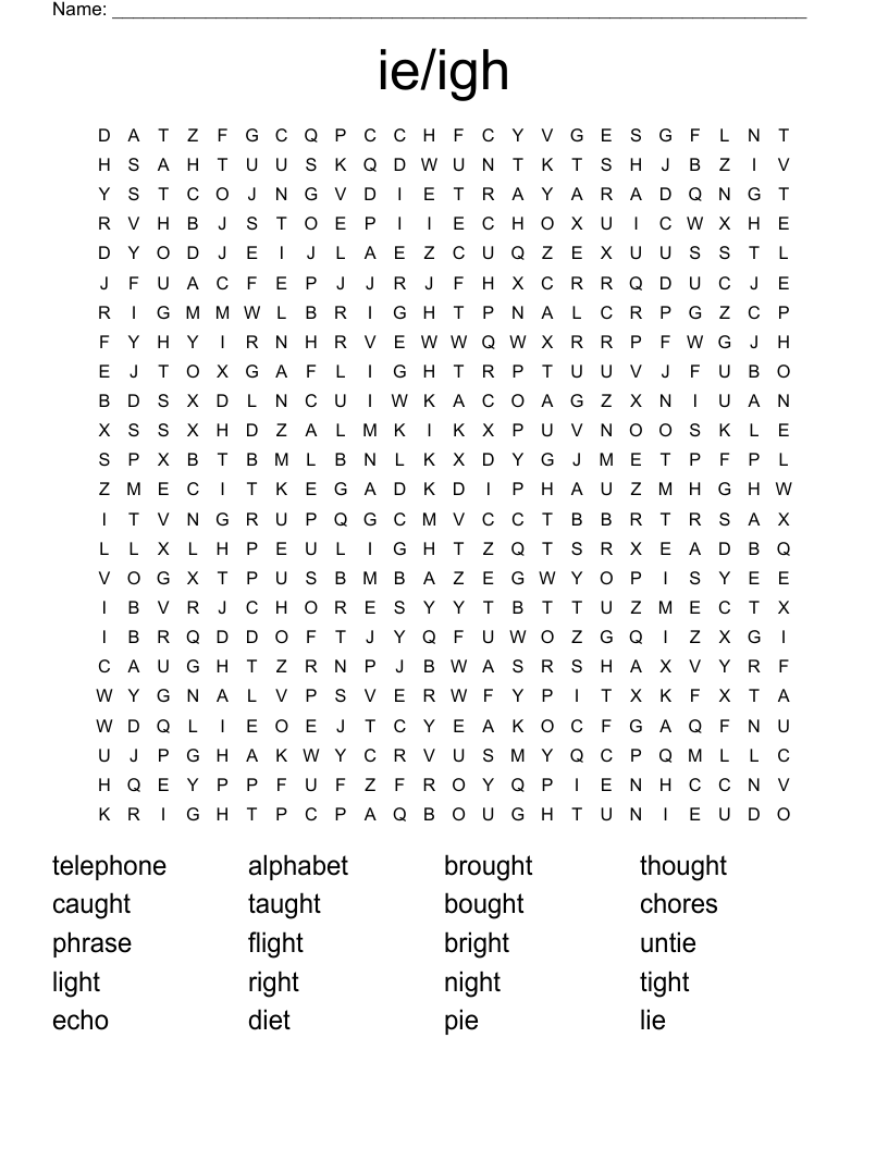 ie/igh  Word Search