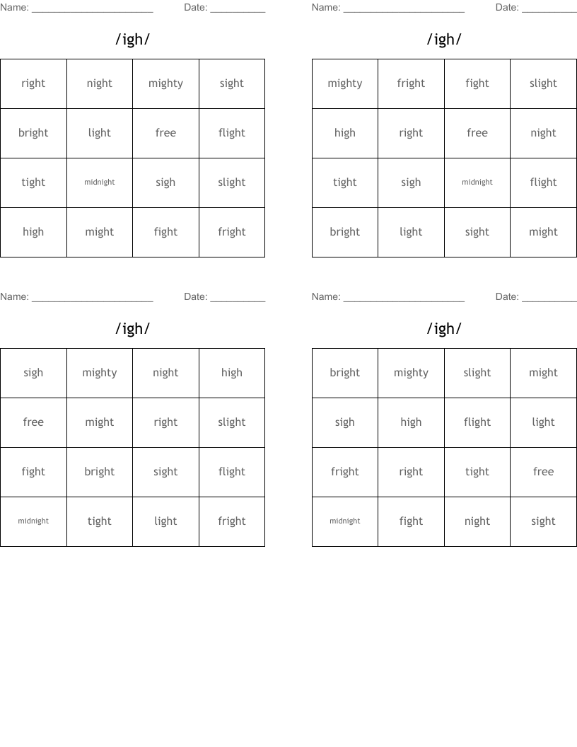 /igh/ Bingo Cards