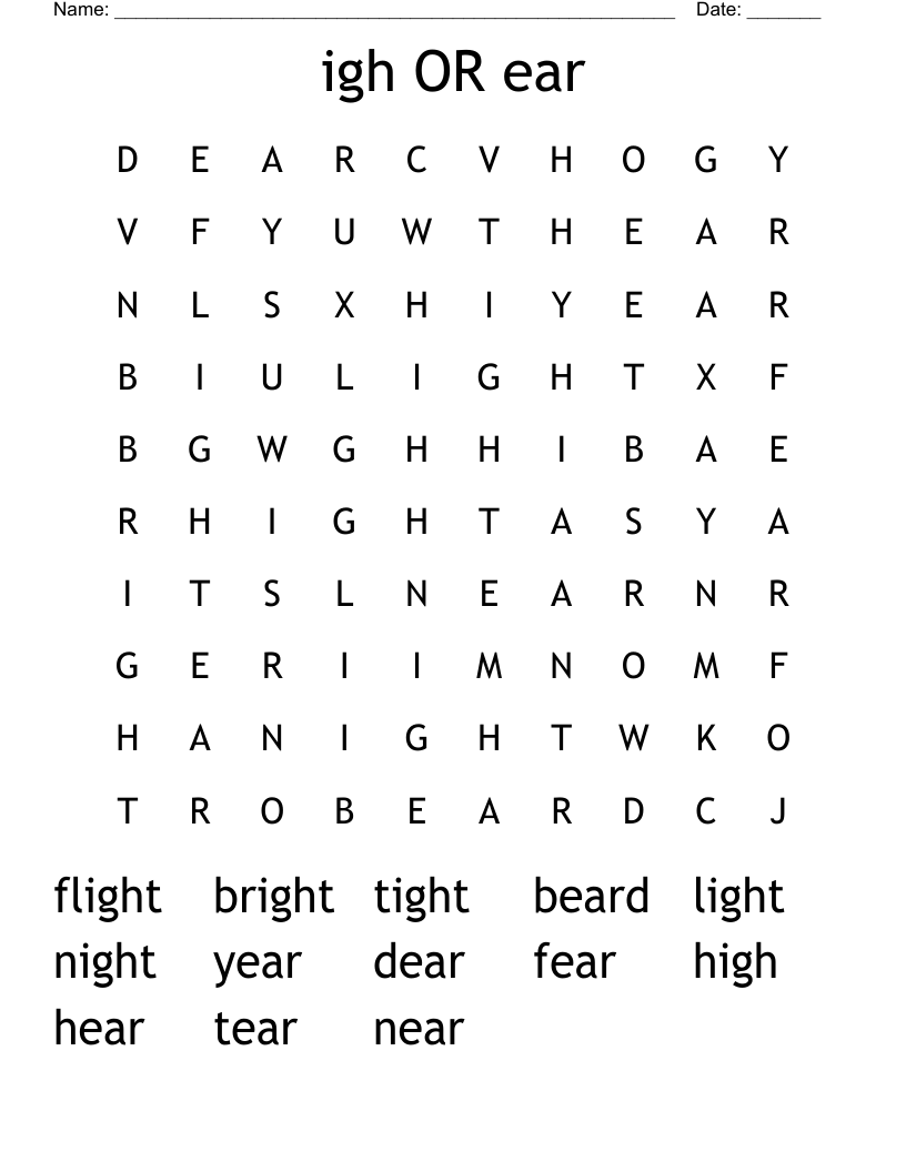 igh OR ear Word Search