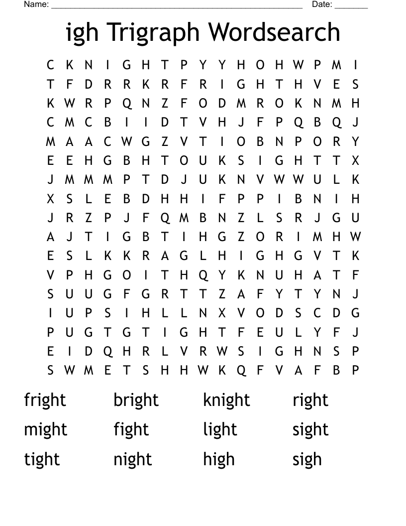 igh Trigraph Wordsearch
