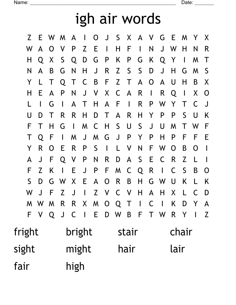 igh     air   words Word Search