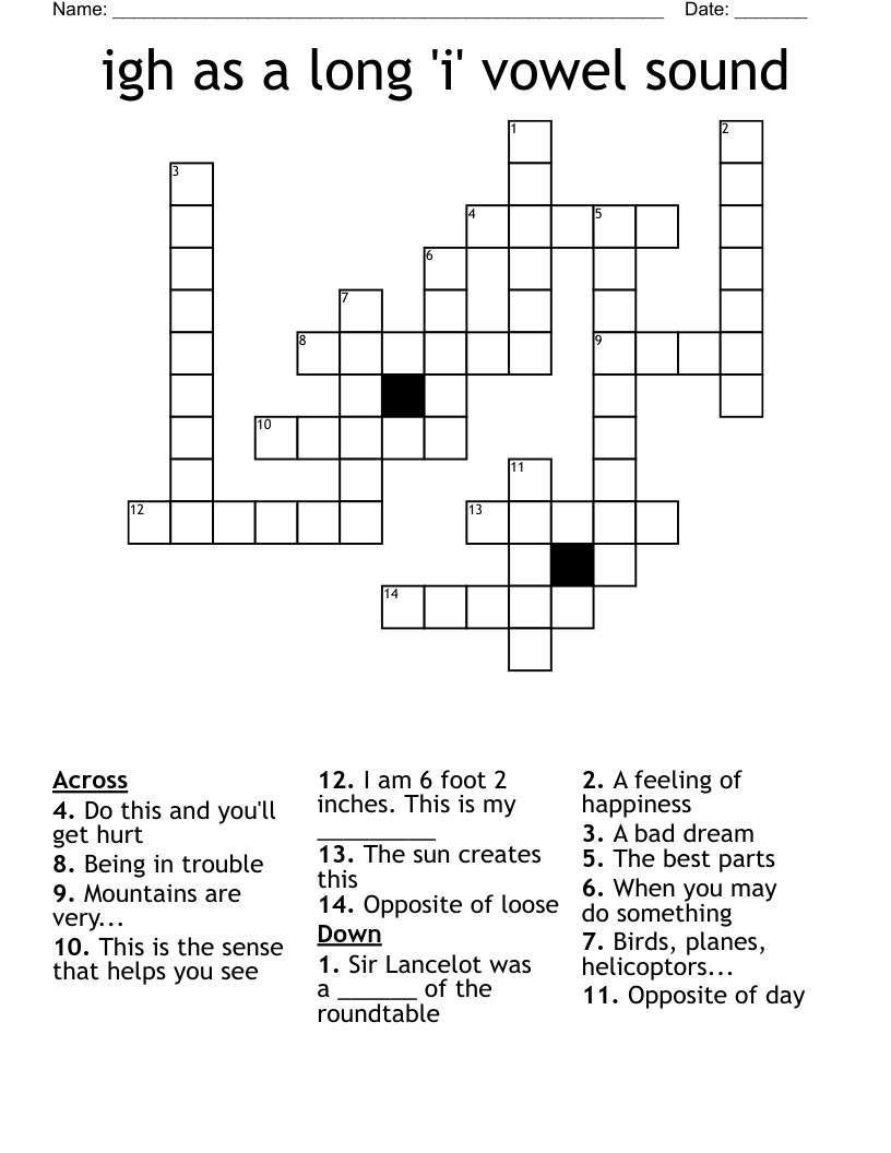 igh as a long 'i' vowel sound Crossword