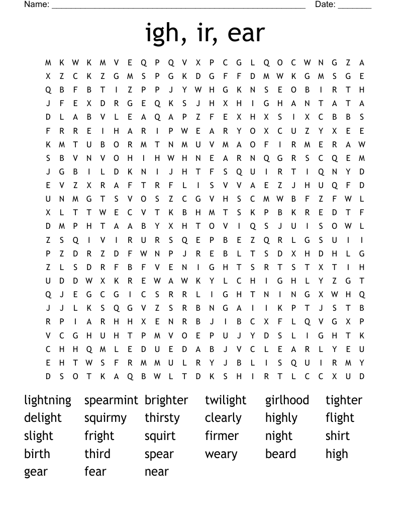 igh, ir, ear Word Search