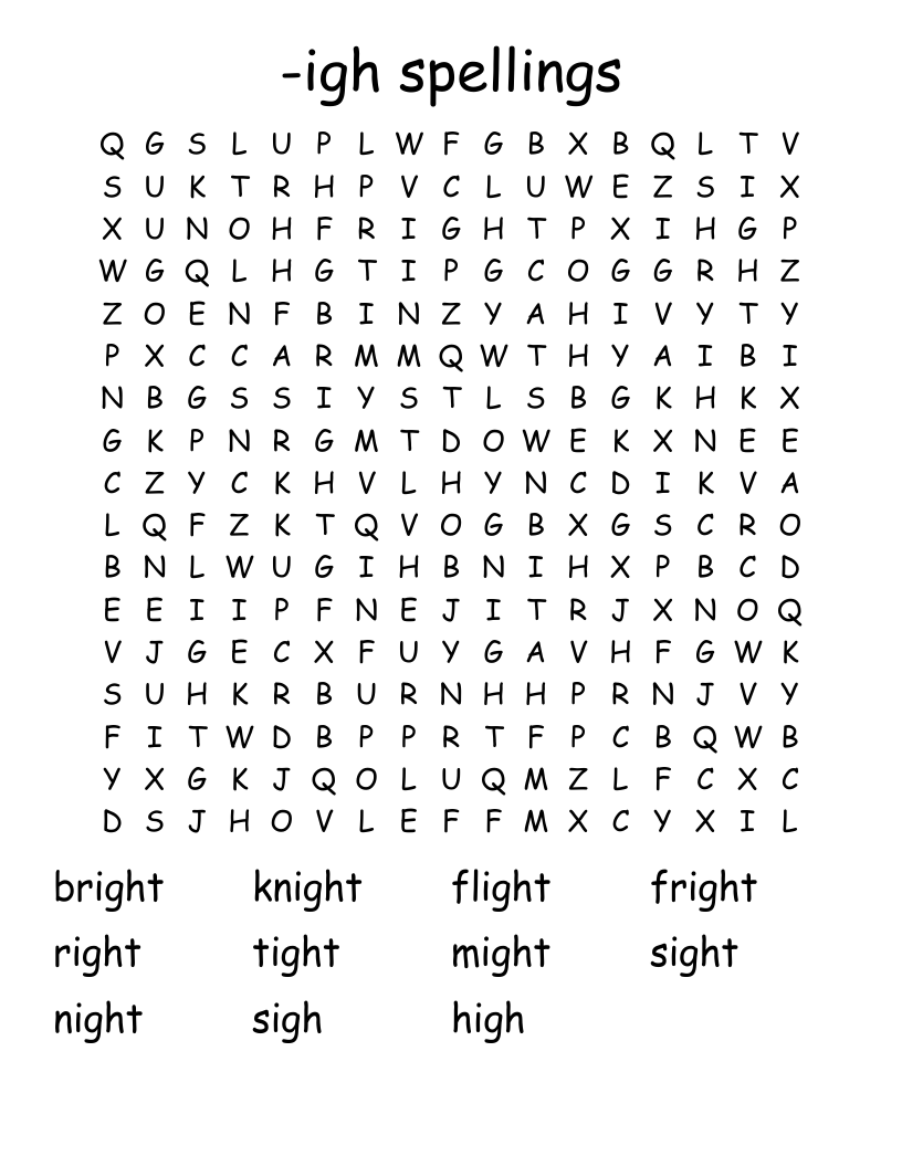-igh spellings Word Search