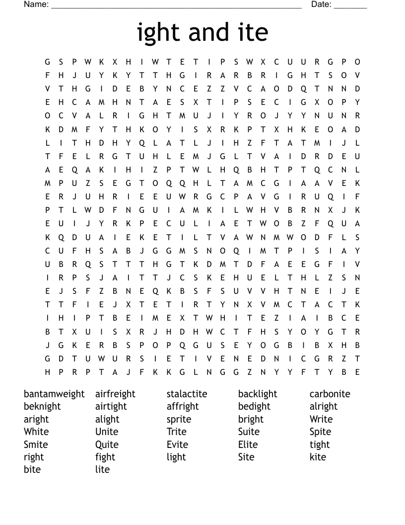 ight and ite Word Search