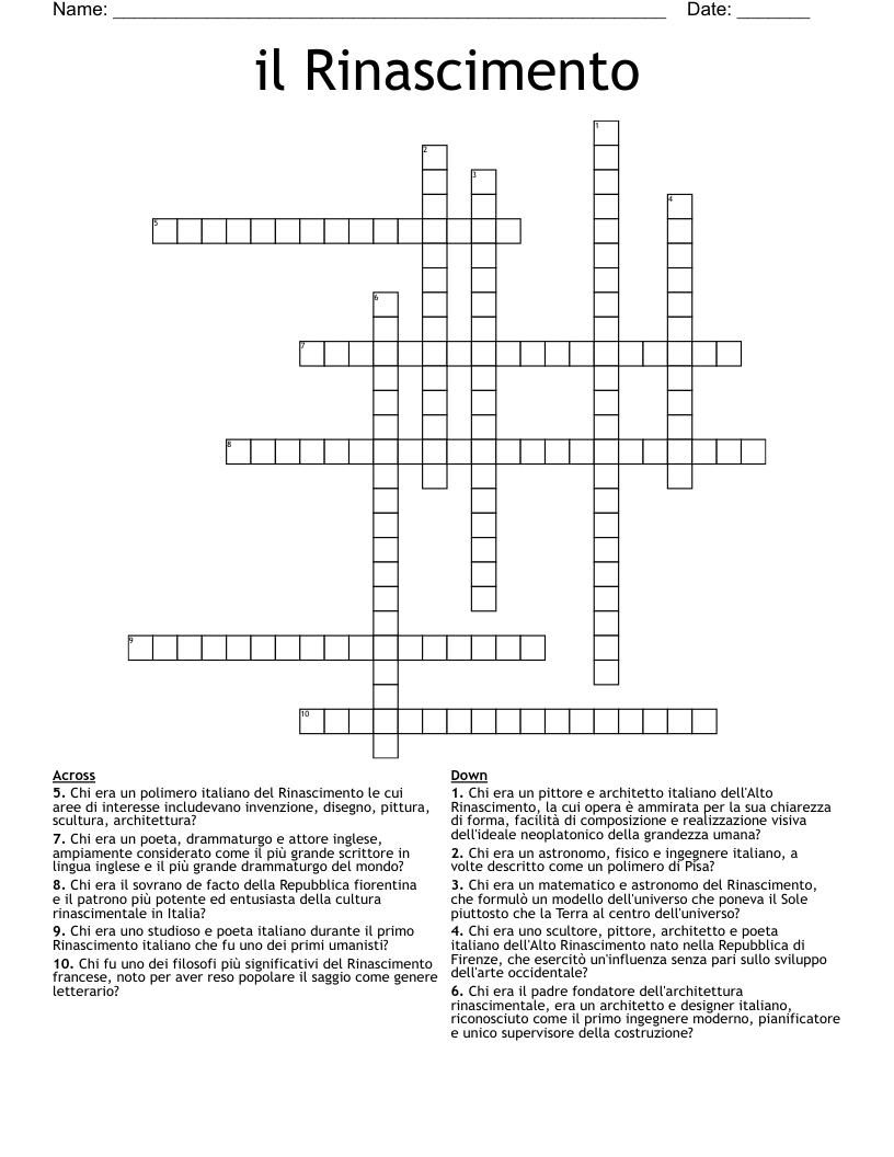 il Rinascimento Crossword