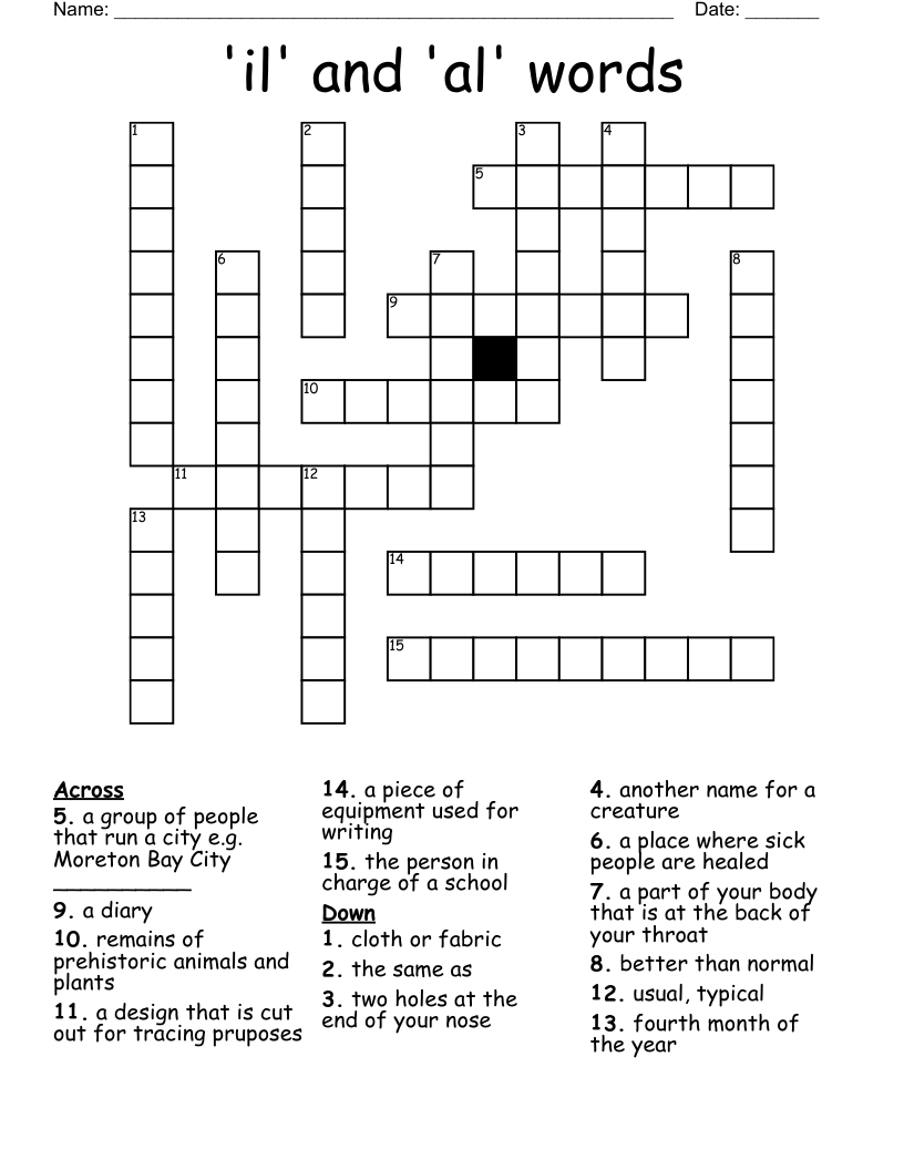 'il' and 'al' words Crossword