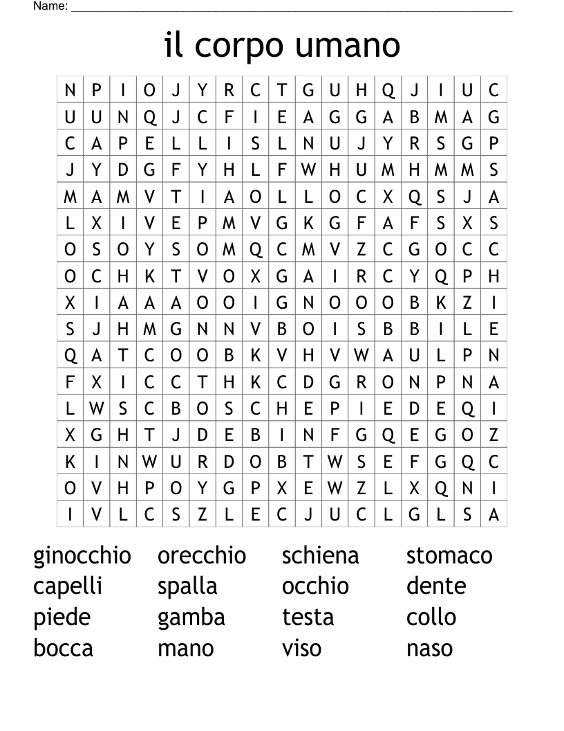 il corpo umano Word Search