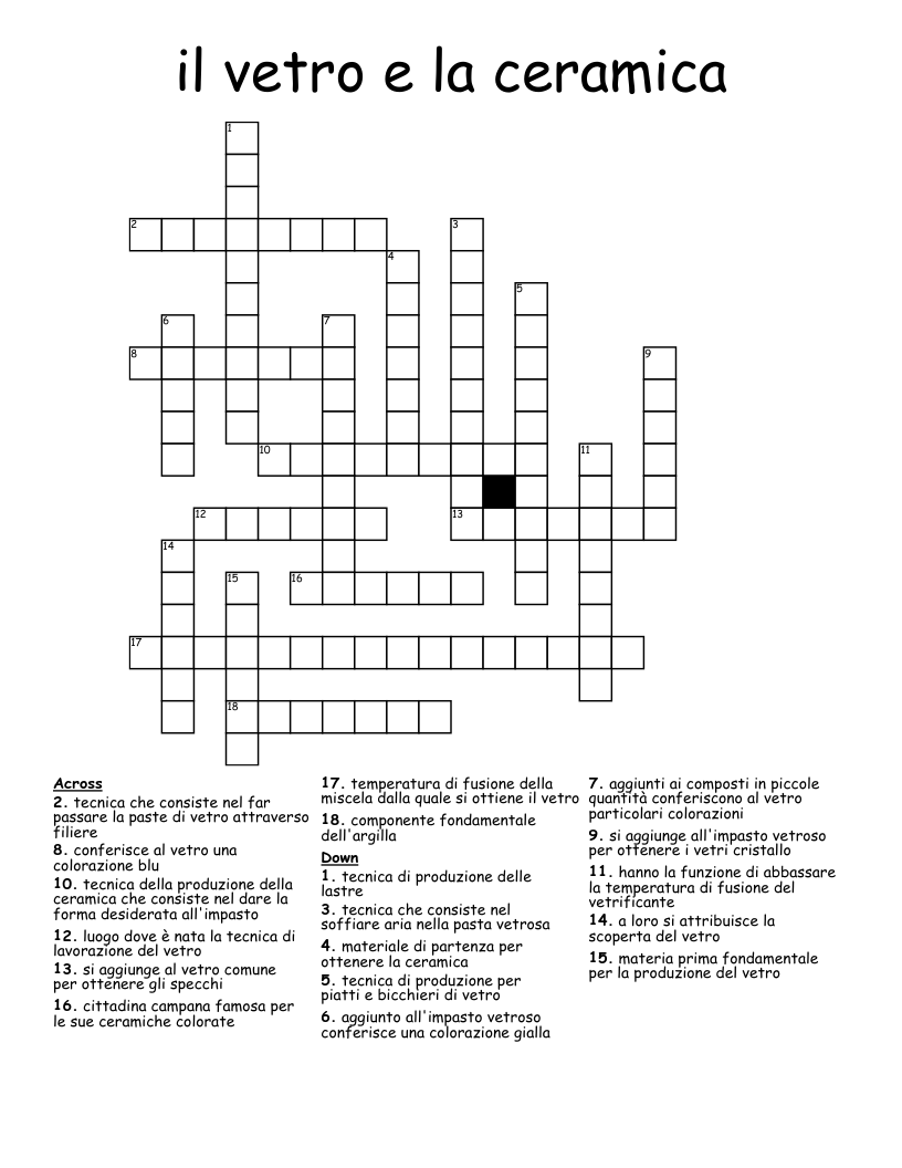 il vetro e la ceramica Crossword