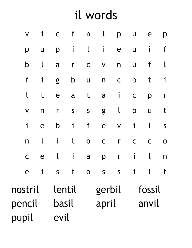 il words Word Search
