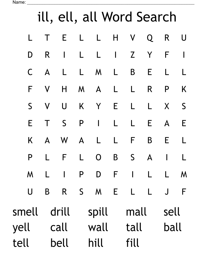 ill, ell, all Word Search