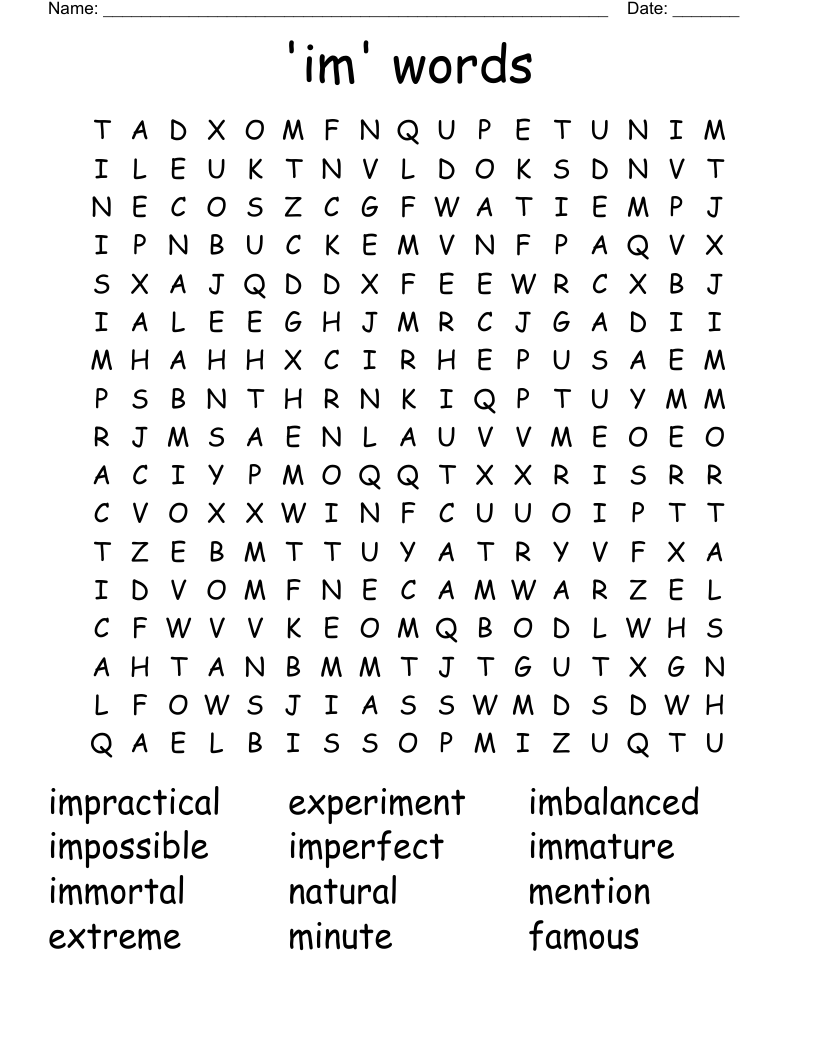 'im' words Word Search