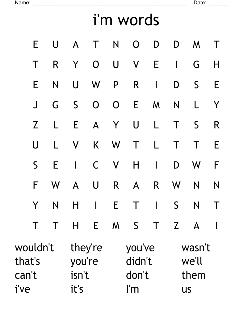 i'm words Word Search