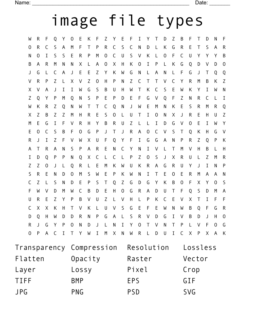 image file types Word Search