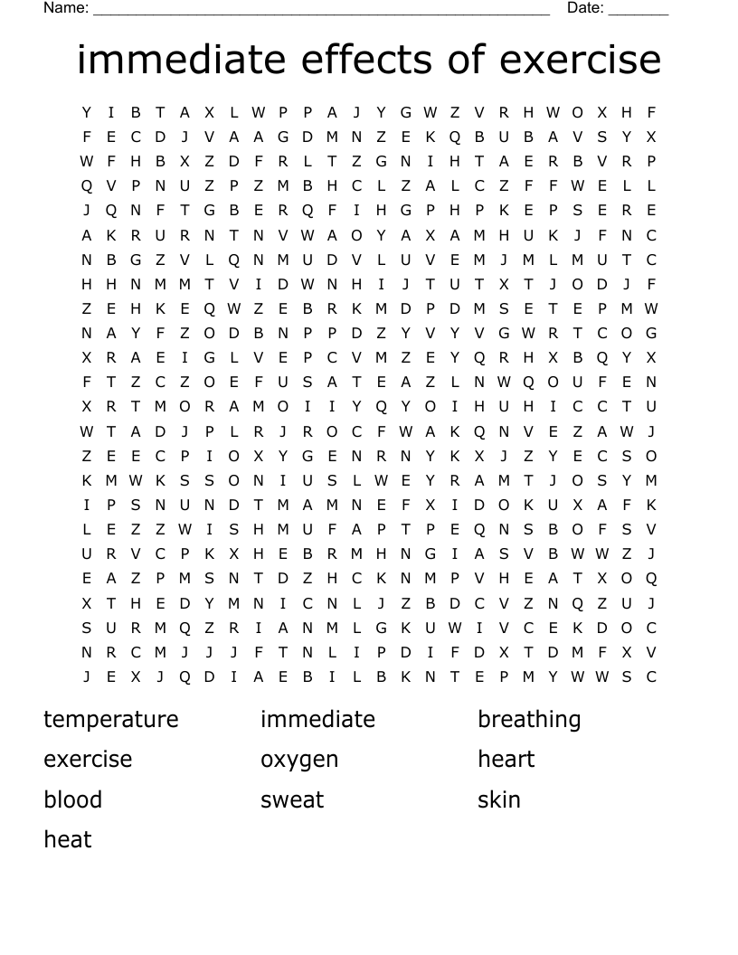 immediate effects of exercise Word Search