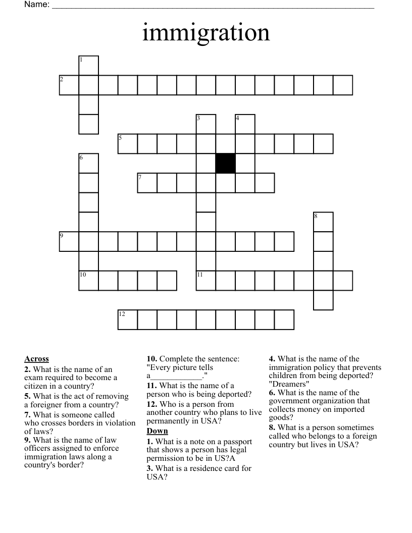 immigration Crossword