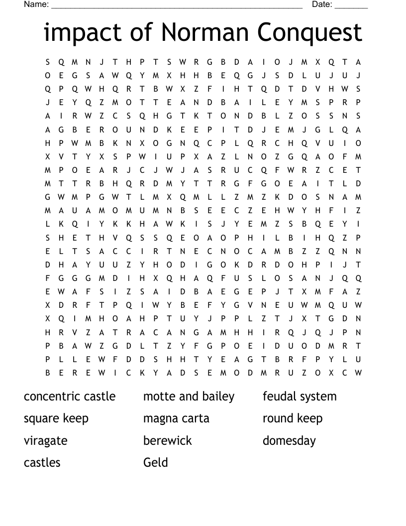 impact of Norman Conquest Word Search