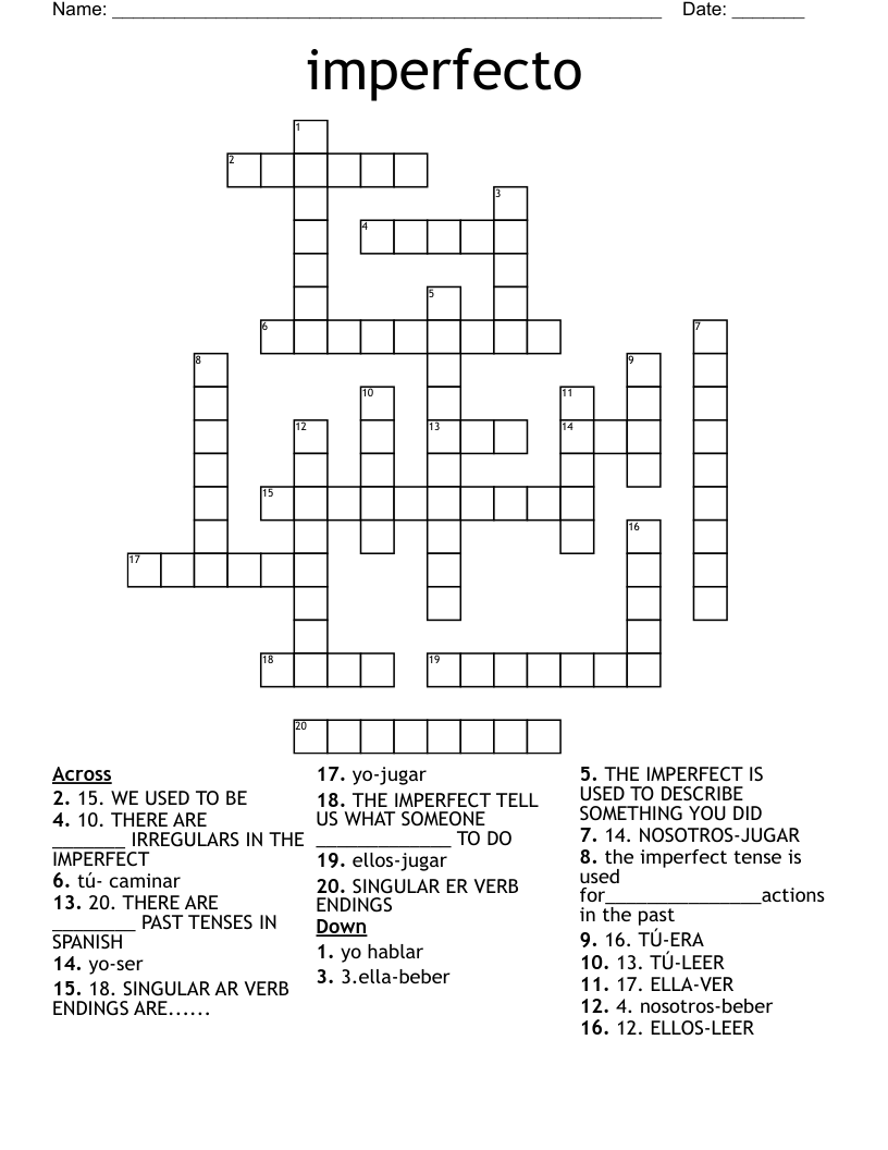 imperfecto Crossword