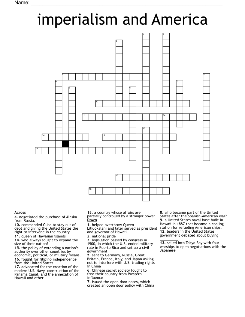 imperialism and America Crossword