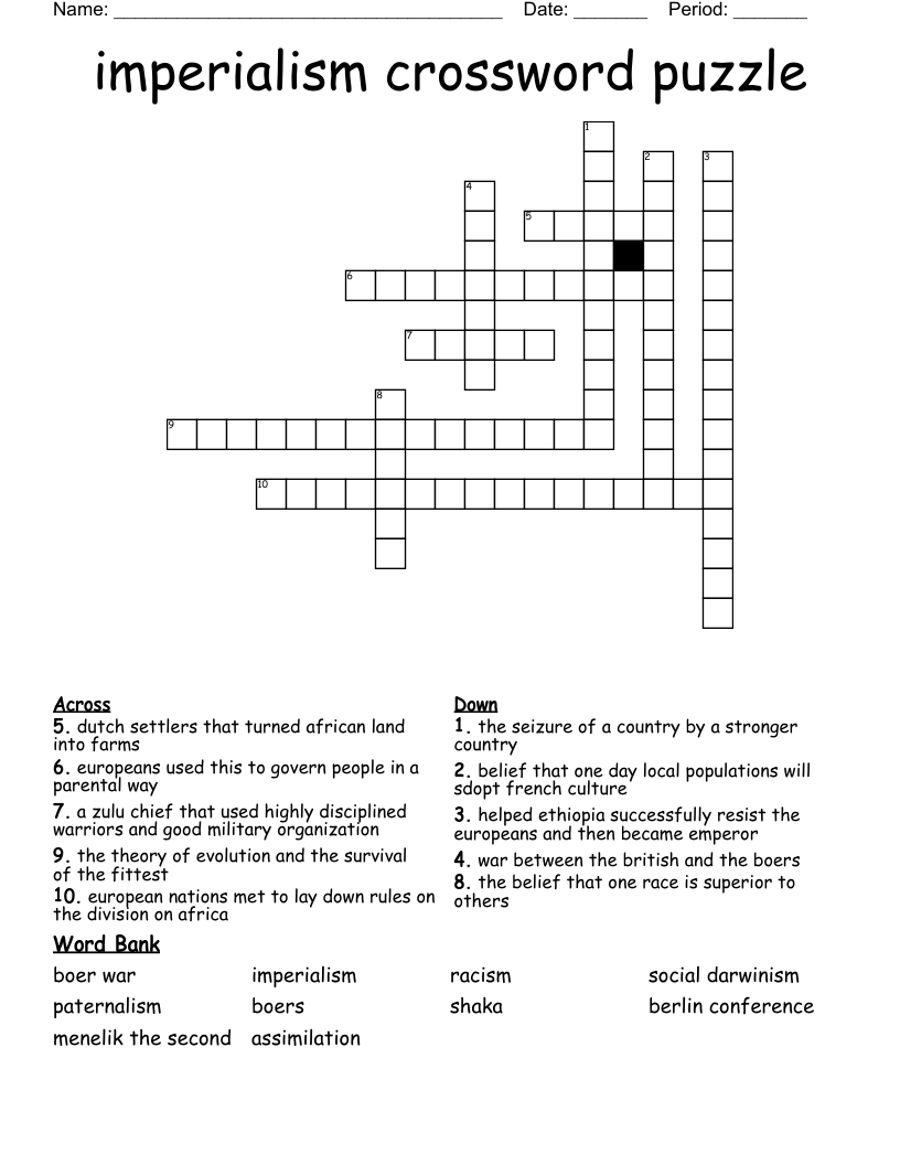 imperialism crossword puzzle