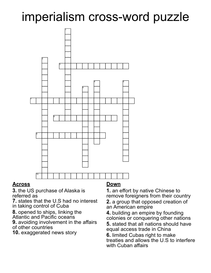 imperialism cross-word puzzle Crossword