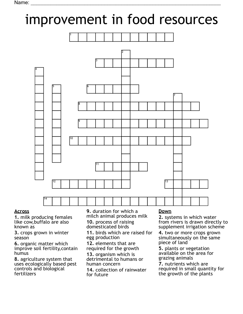 improvement in food resources Crossword