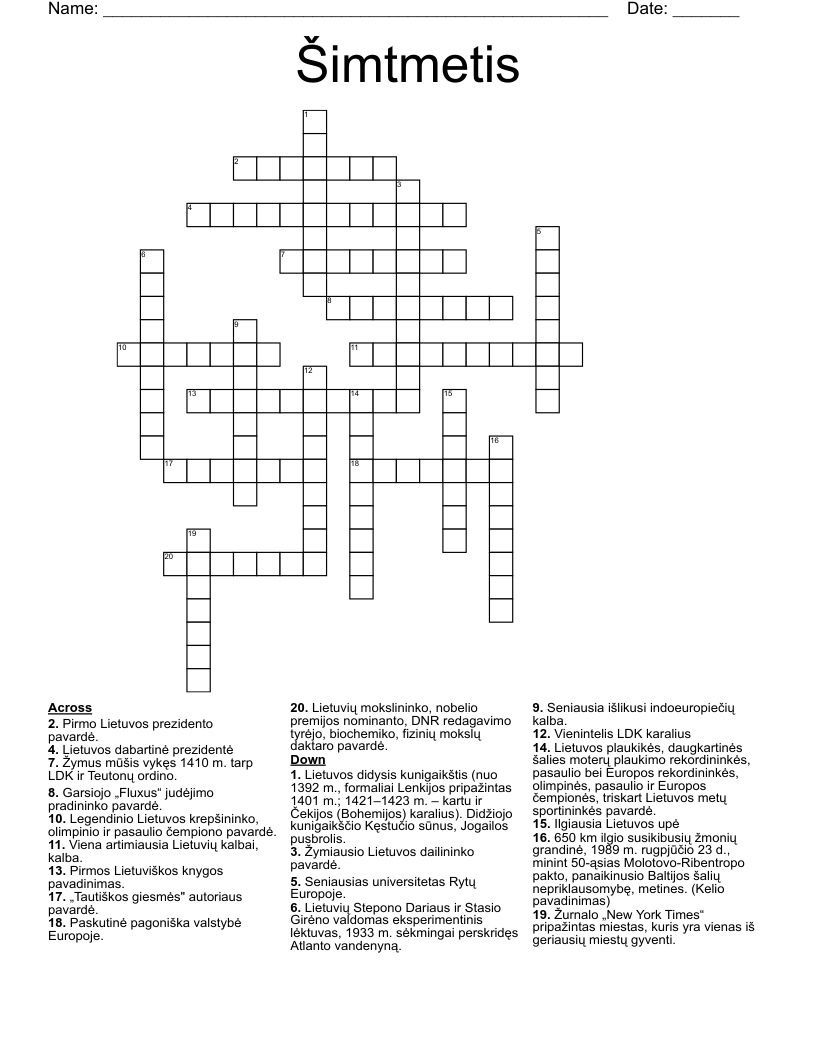 Šimtmetis Crossword