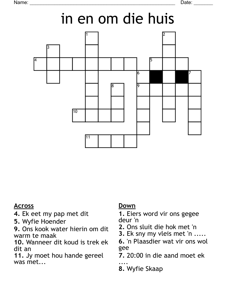 in en om die huis Crossword
