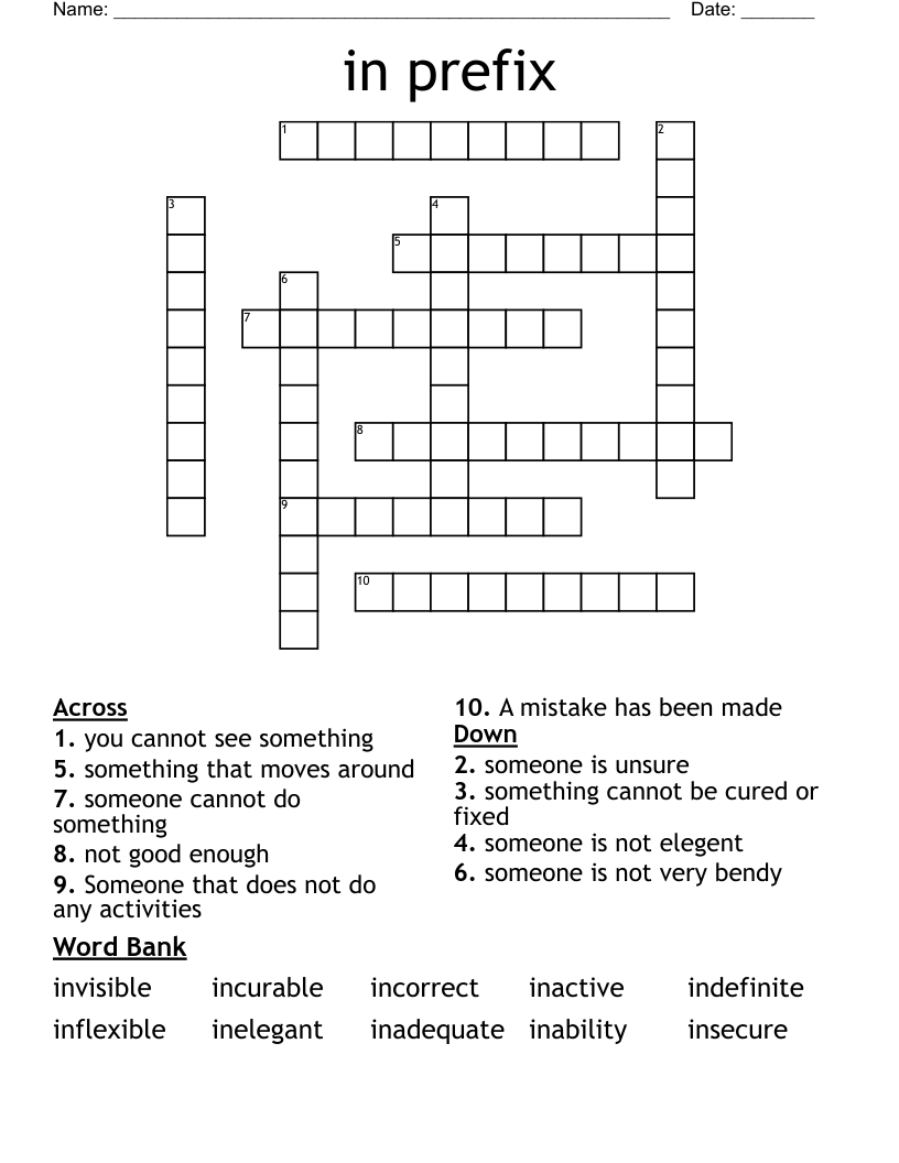 in prefix Crossword