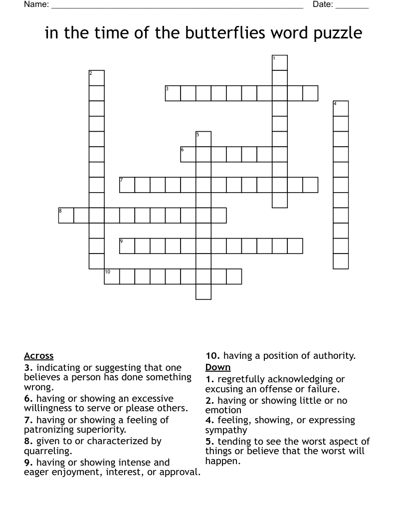 in the time of the butterflies word puzzle  Crossword