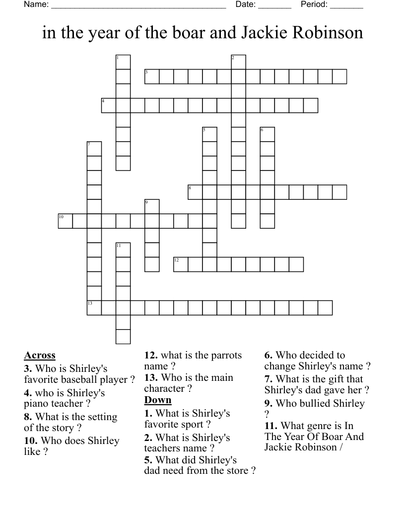 in the year of the boar and Jackie Robinson Crossword