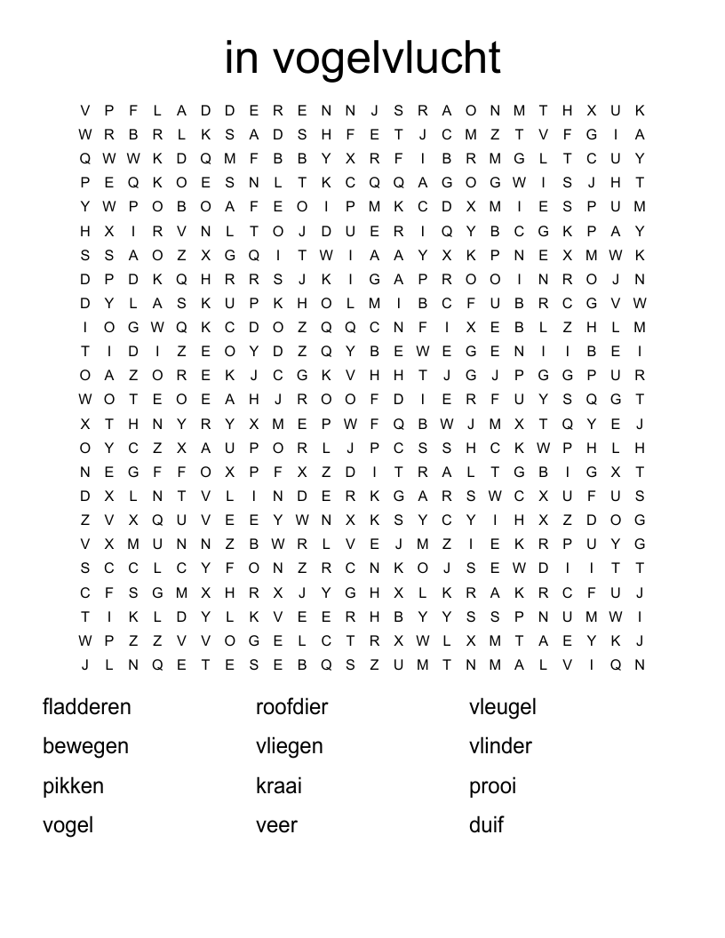 in vogelvlucht Word Search