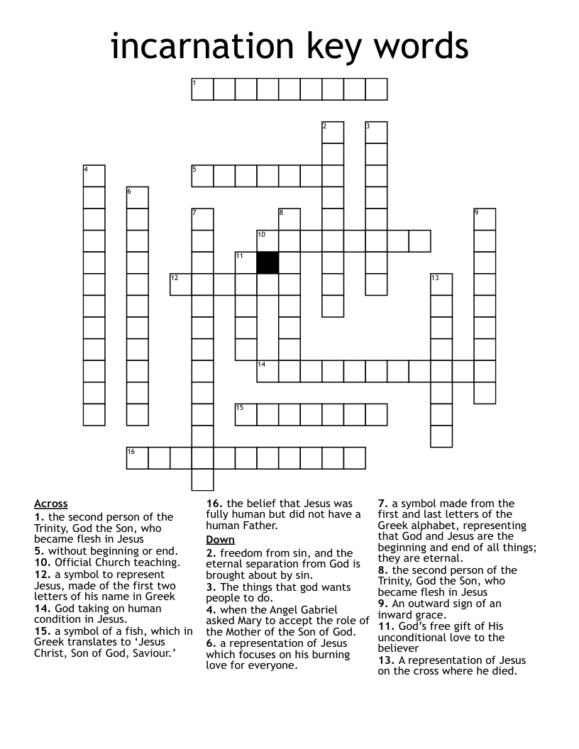 incarnation key words Crossword