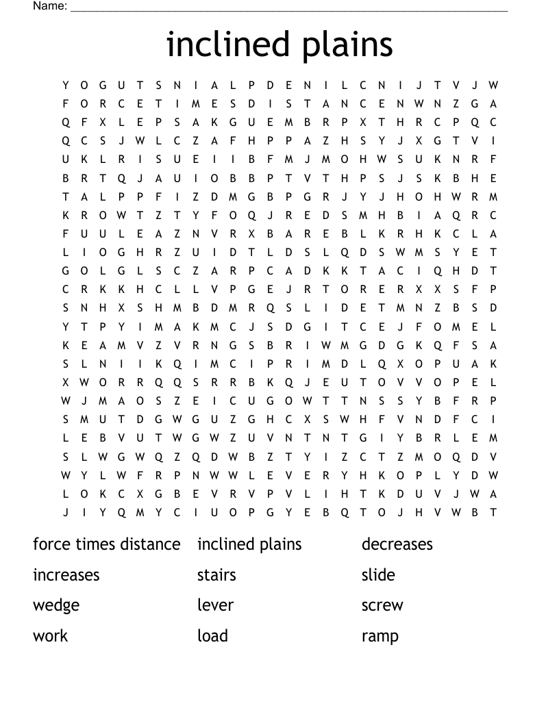 inclined plains  Word Search
