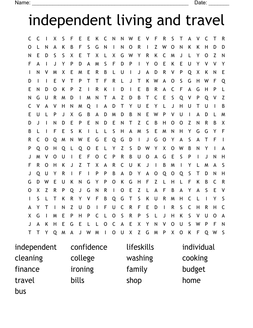independent living and travel  Word Search