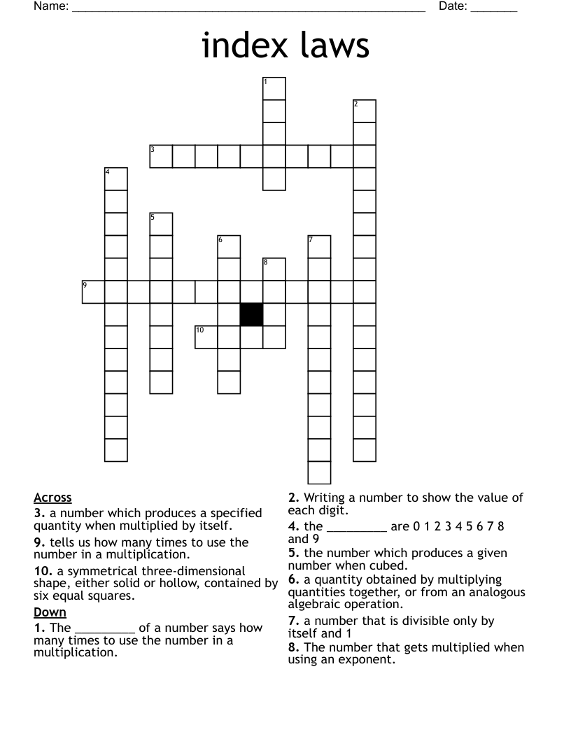 index laws Crossword