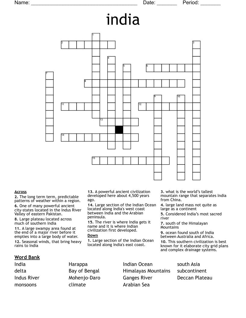 india Crossword