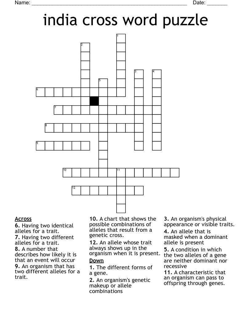 india cross word puzzle 